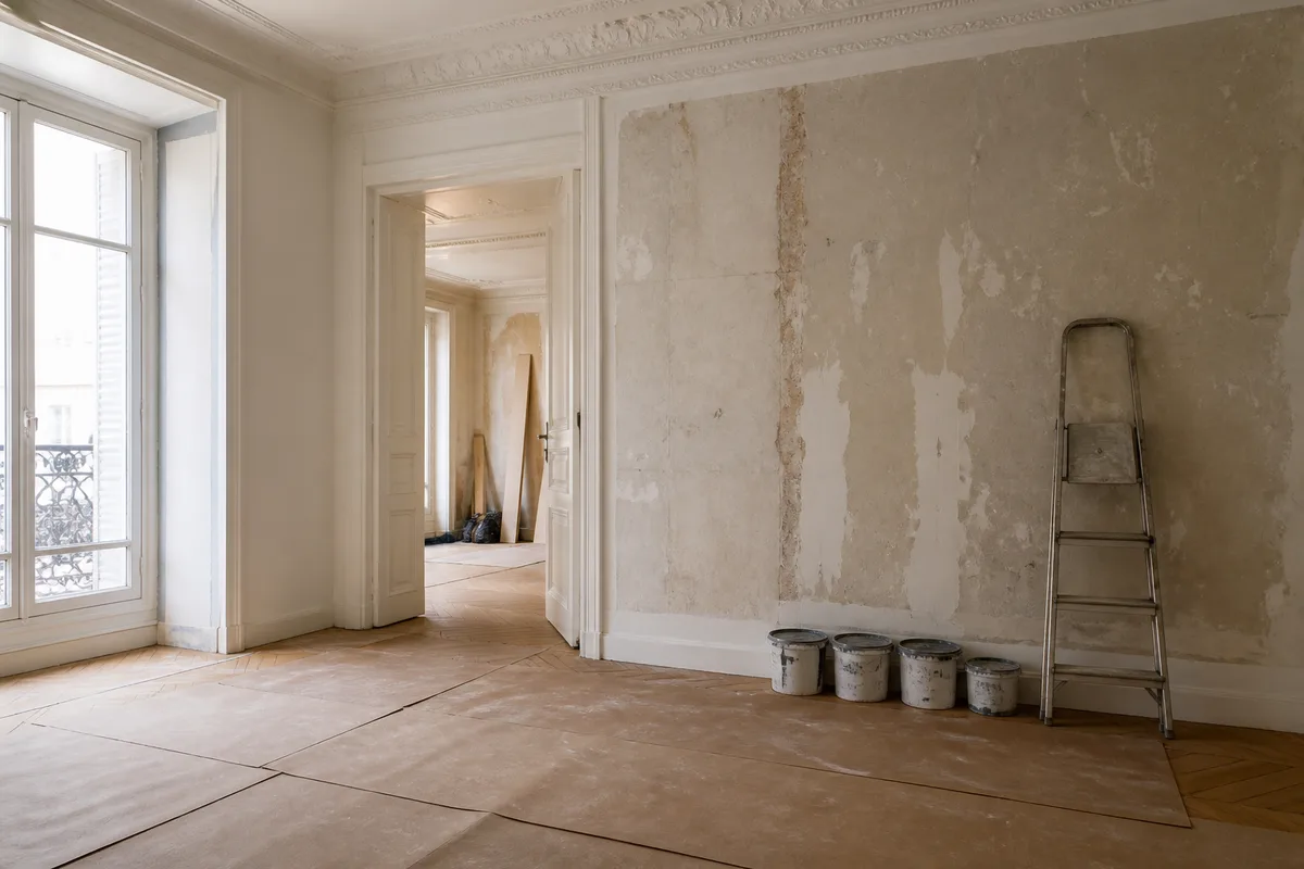 Chantier de rénovation intérieure dans un appartement ancien
