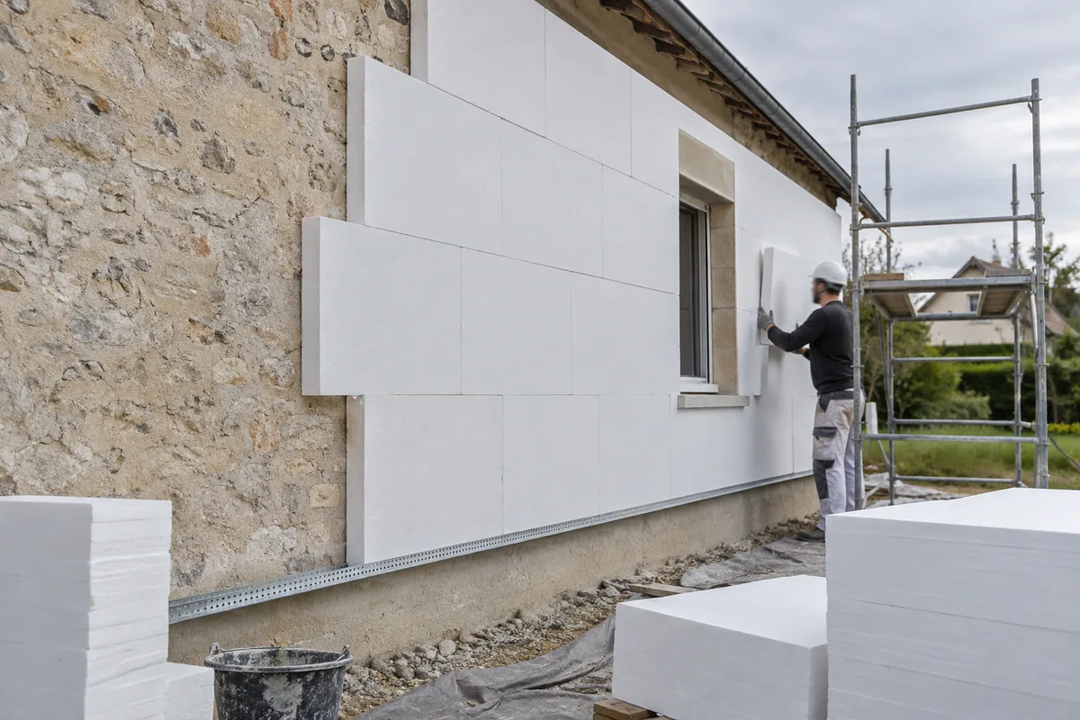 Pose de panneaux d&rsquo;isolation par l&rsquo;extérieur sur une façade en rénovation